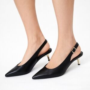 A New Day Black Slingback Heels Size 6.5 Women Pointed Toe Kitten Heel Pumps NEW